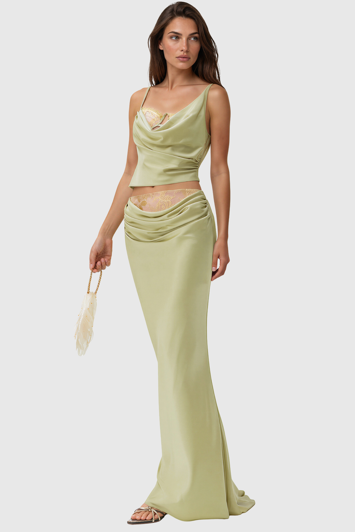 Tovania Lace Draped Top - Green