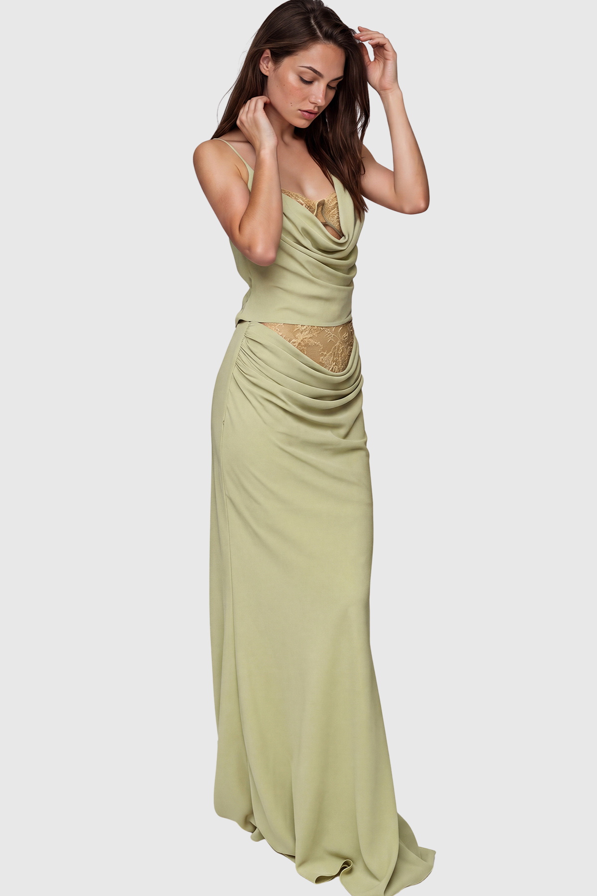 Tovania Lace Draped Top - Green