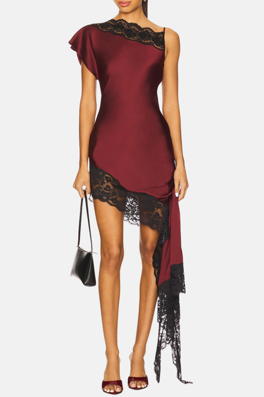 Townes One Shoulder Lace Draped Mini Dress