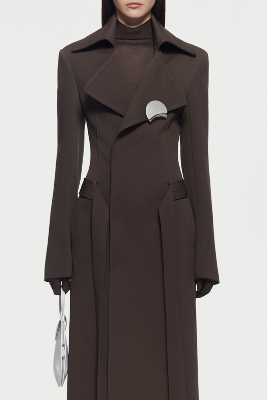Tranya Metalic Embellished Strap Coat - Brown
