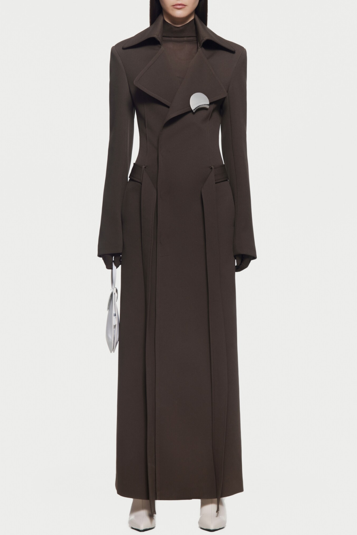 Tranya Metalic Embellished Strap Coat - Brown