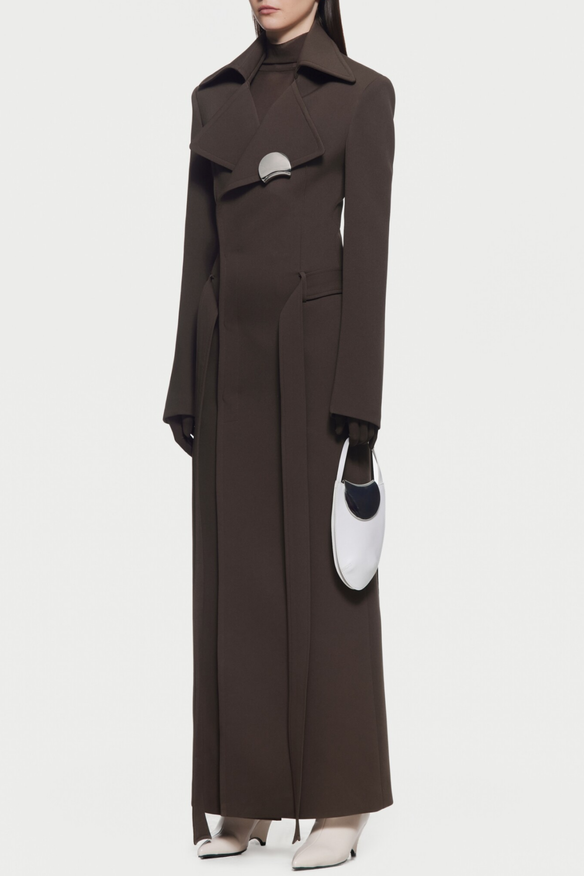 Tranya Metalic Embellished Strap Coat - Brown