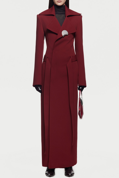 Tranya Metalic Embellished Strap Coat - Red