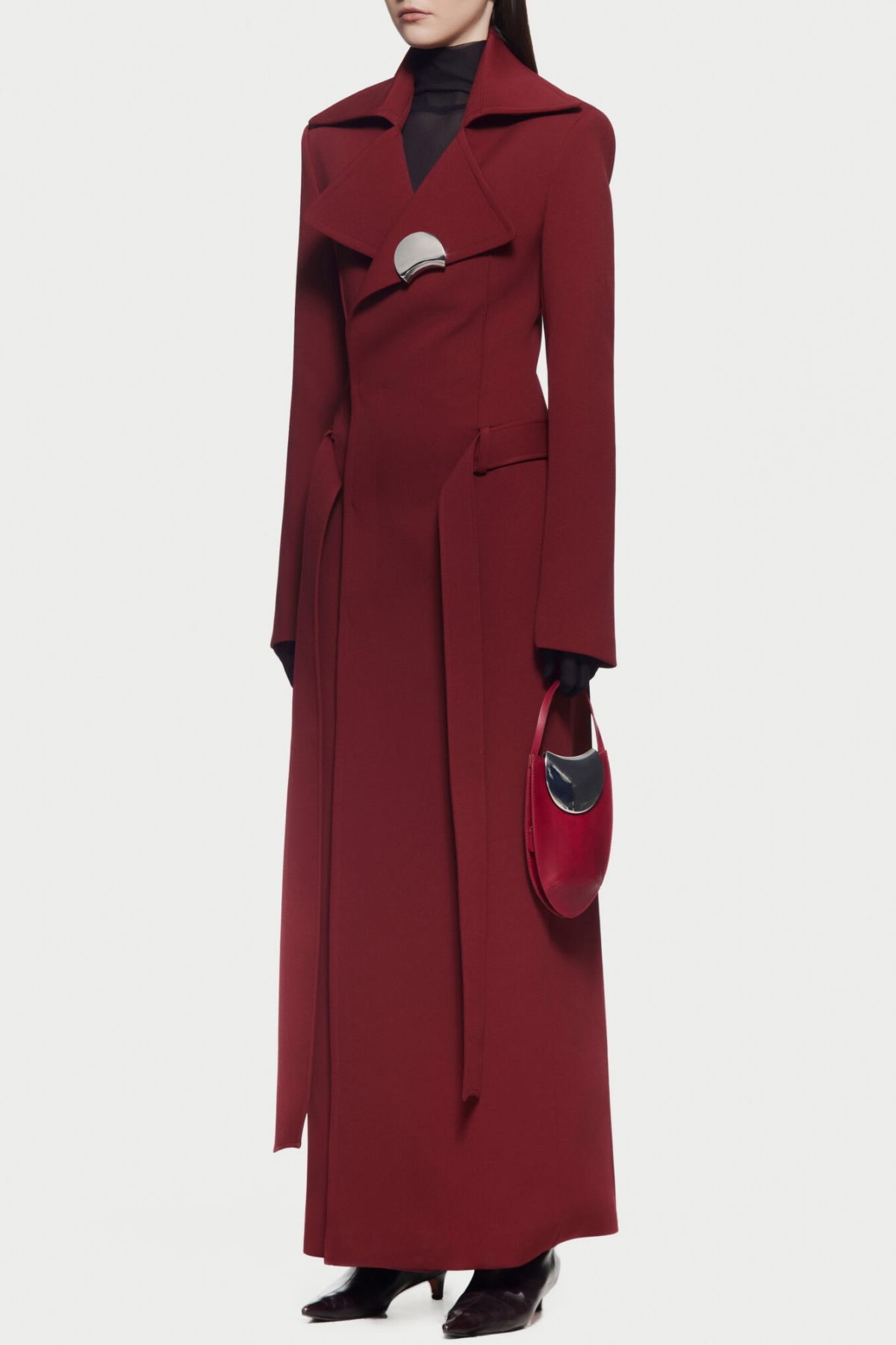 Tranya Metalic Embellished Strap Coat - Red