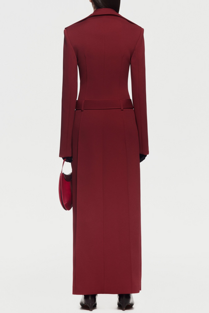 Tranya Metalic Embellished Strap Coat - Red