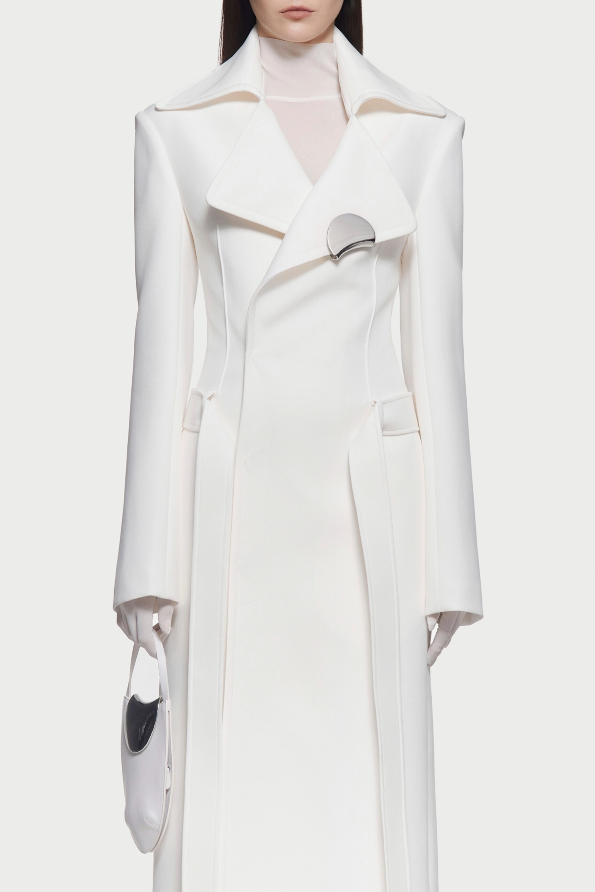 Tranya Metalic Embellished Strap Coat - White
