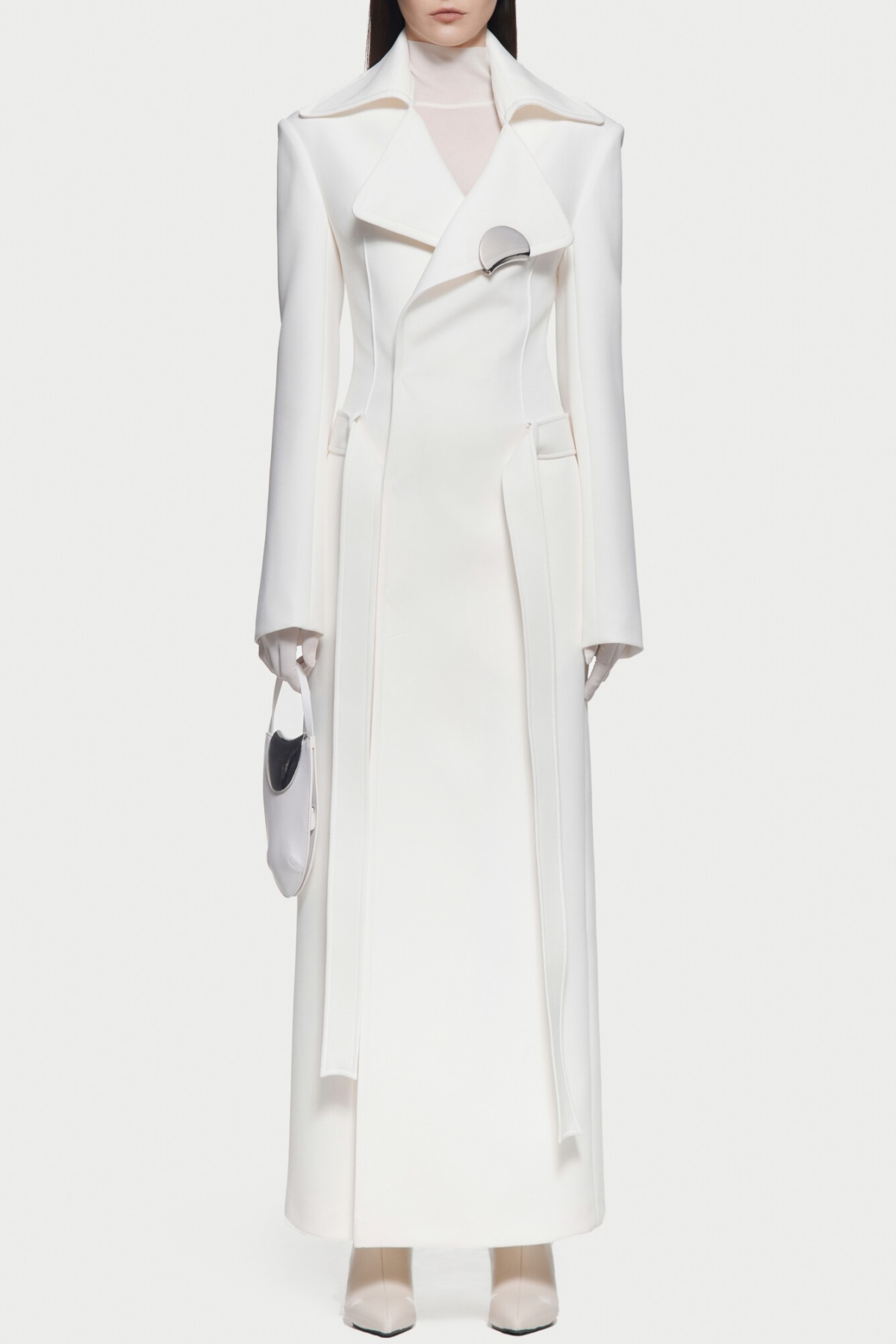 Tranya Metalic Embellished Strap Coat - White