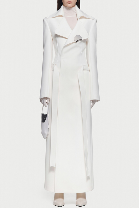 Tranya Metalic Embellished Strap Coat - White