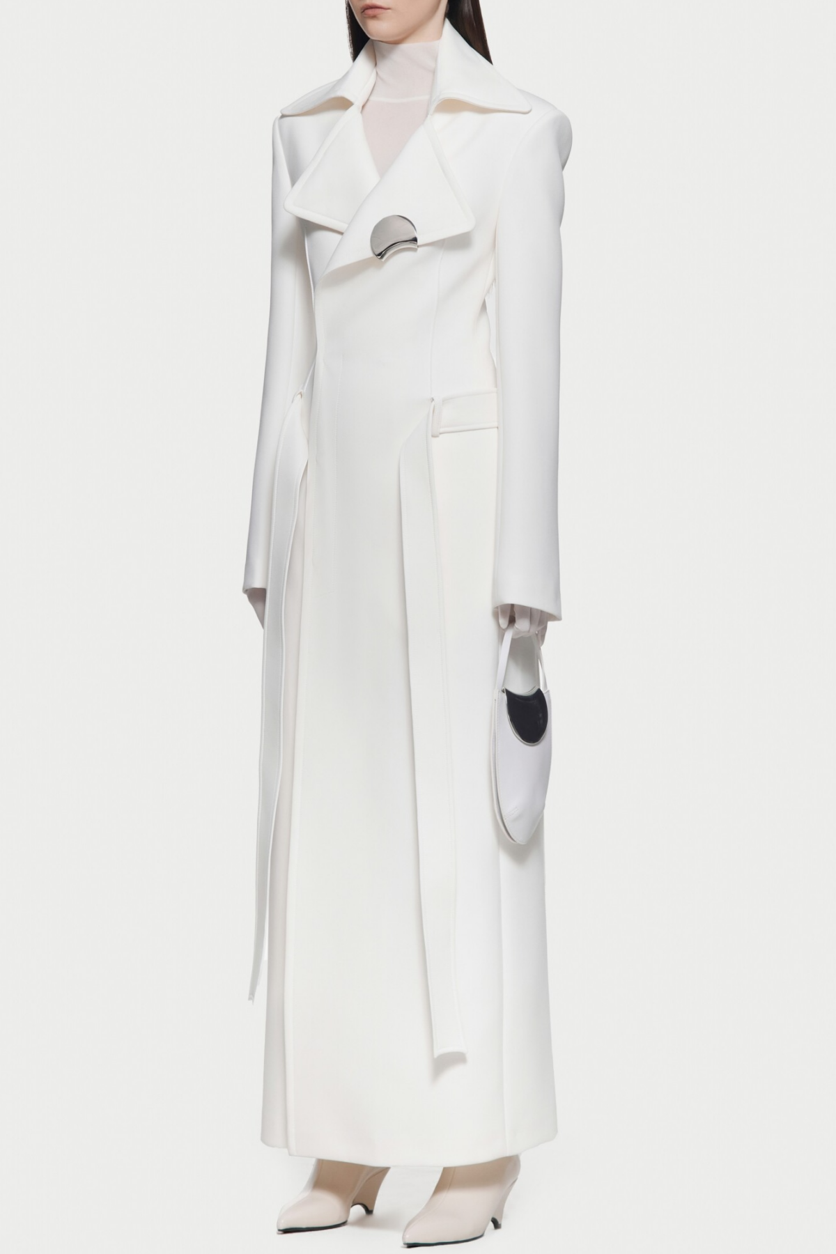 Tranya Metalic Embellished Strap Coat - White
