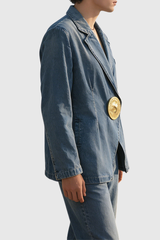 Travia Gold Embellished Denim Blazer