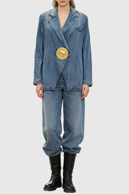 Travia Gold Embellished Denim Blazer
