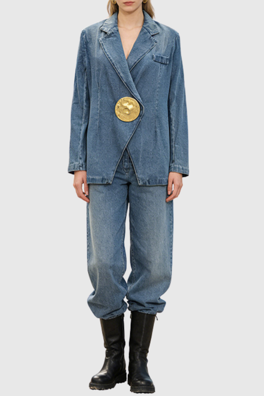 Travia Gold Embellished Denim Blazer