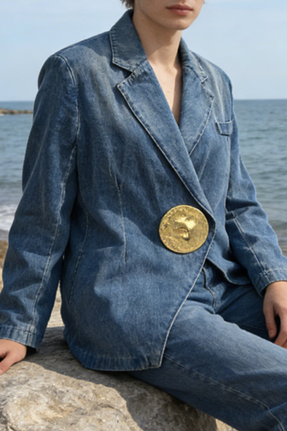 Travia Gold Embellished Denim Blazer