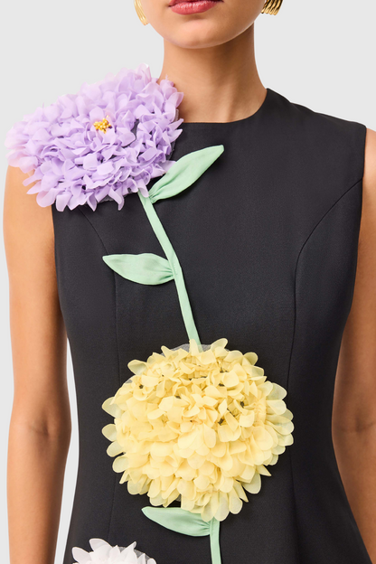 Trevia Floral Appliqué Sleeveless Mini Dress - Black