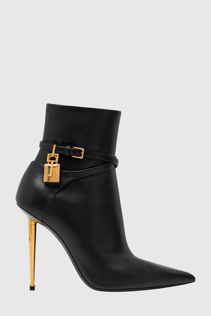 Trevoa Leather Padlock Ankle Boots - Black