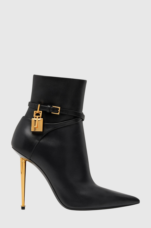 Trevoa Leather Padlock Ankle Boots - Black