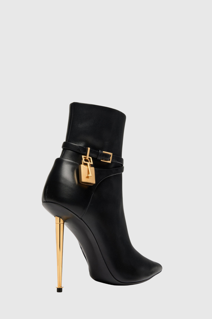 Trevoa Leather Padlock Ankle Boots - Black