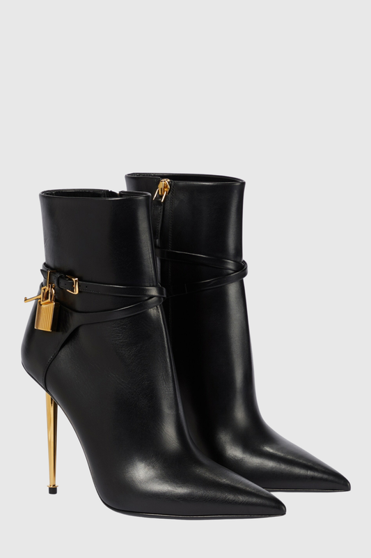 Trevoa Leather Padlock Ankle Boots - Black