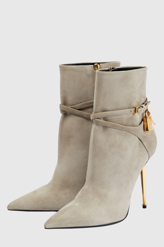Trevoa Suede Padlock Ankle Boots - Beige