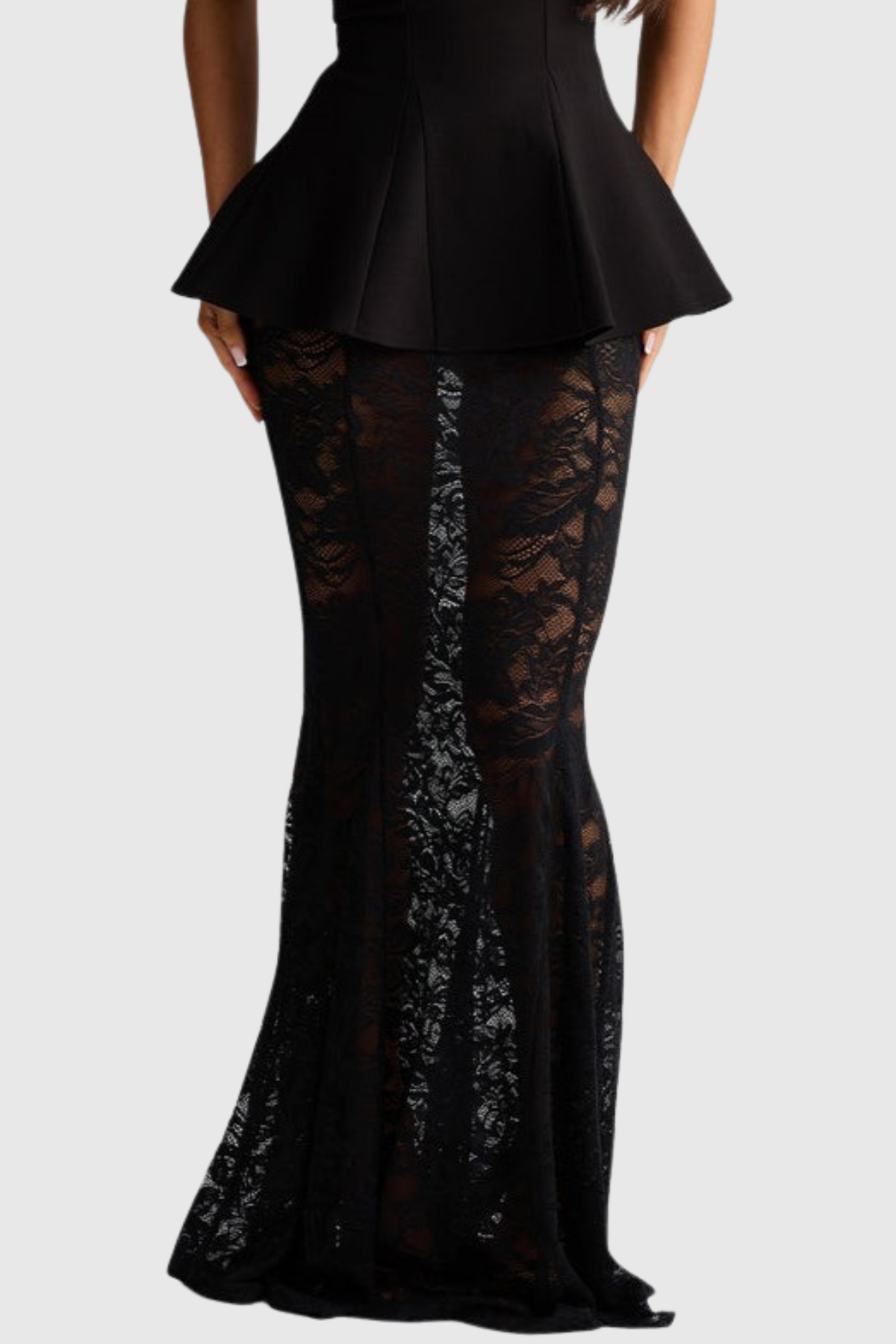 Trina Halterneck Lace Skirt Set - Black