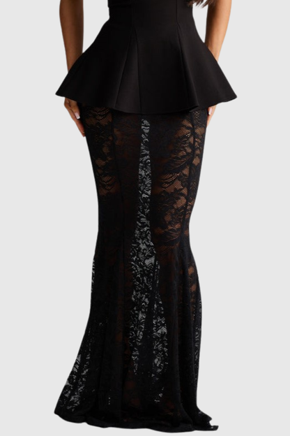 Trina Halterneck Lace Skirt Set - Black