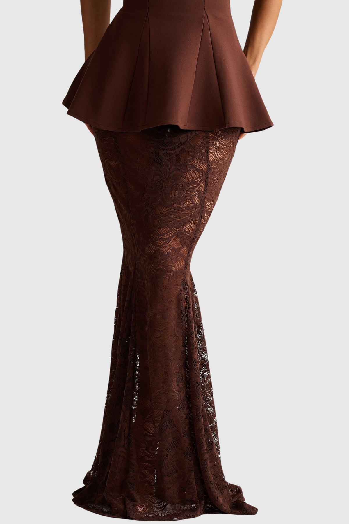 Trina Halterneck Lace Skirt Set - Brown