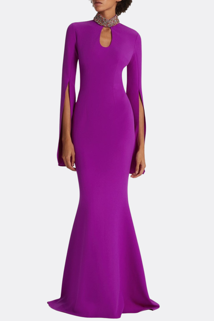 Tuliay Diamante  Embellished Cutout Maxi Dress - Purple