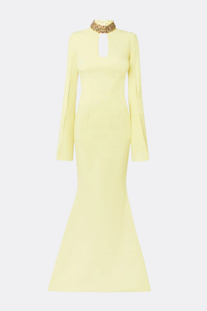 Tuliay Diamante  Embellished Cutout Maxi Dress - Yellow