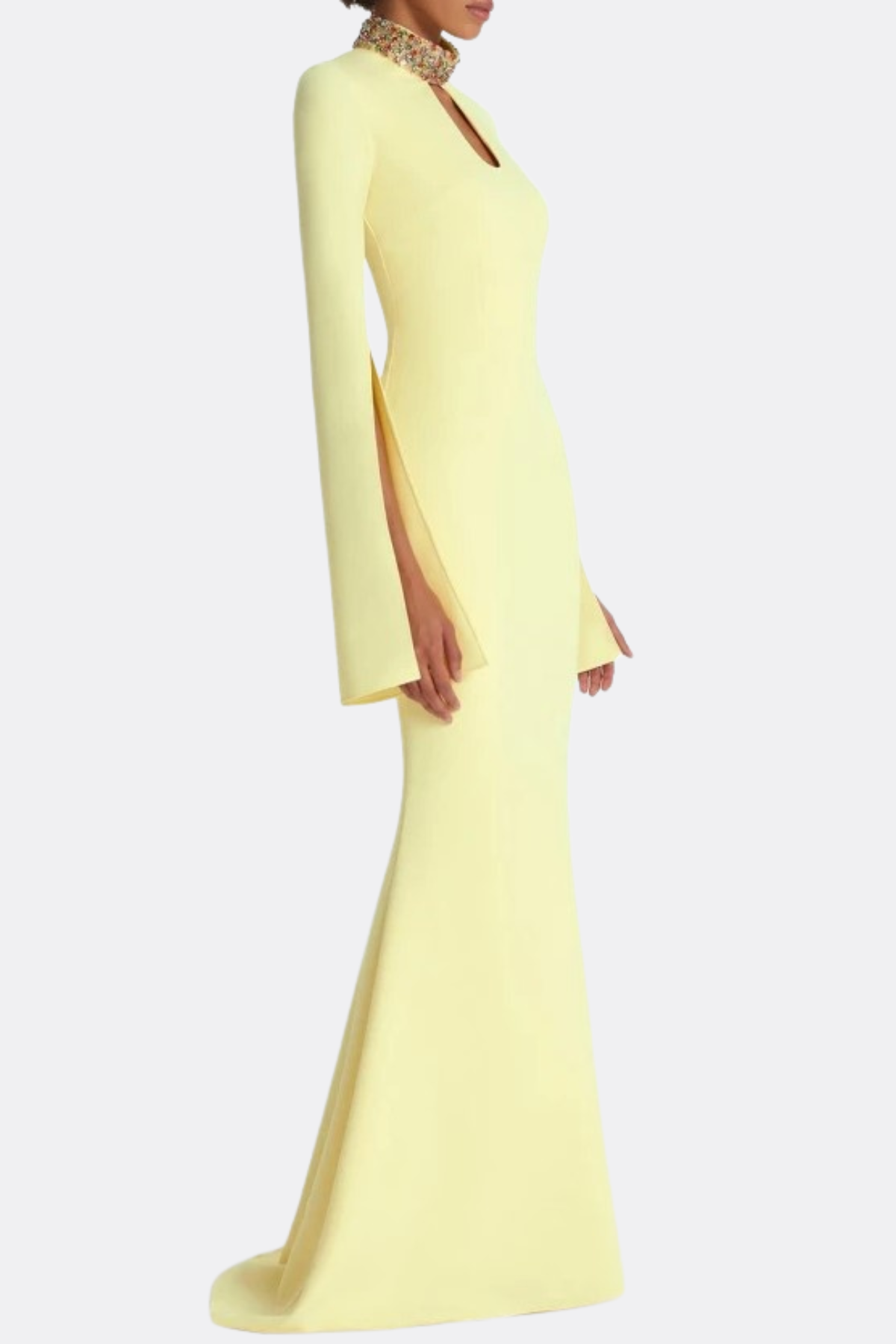 Tuliay Diamante  Embellished Cutout Maxi Dress - Yellow