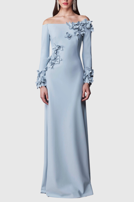 Tuppena Off Shoulder Floral Appliqué Maxi Dress