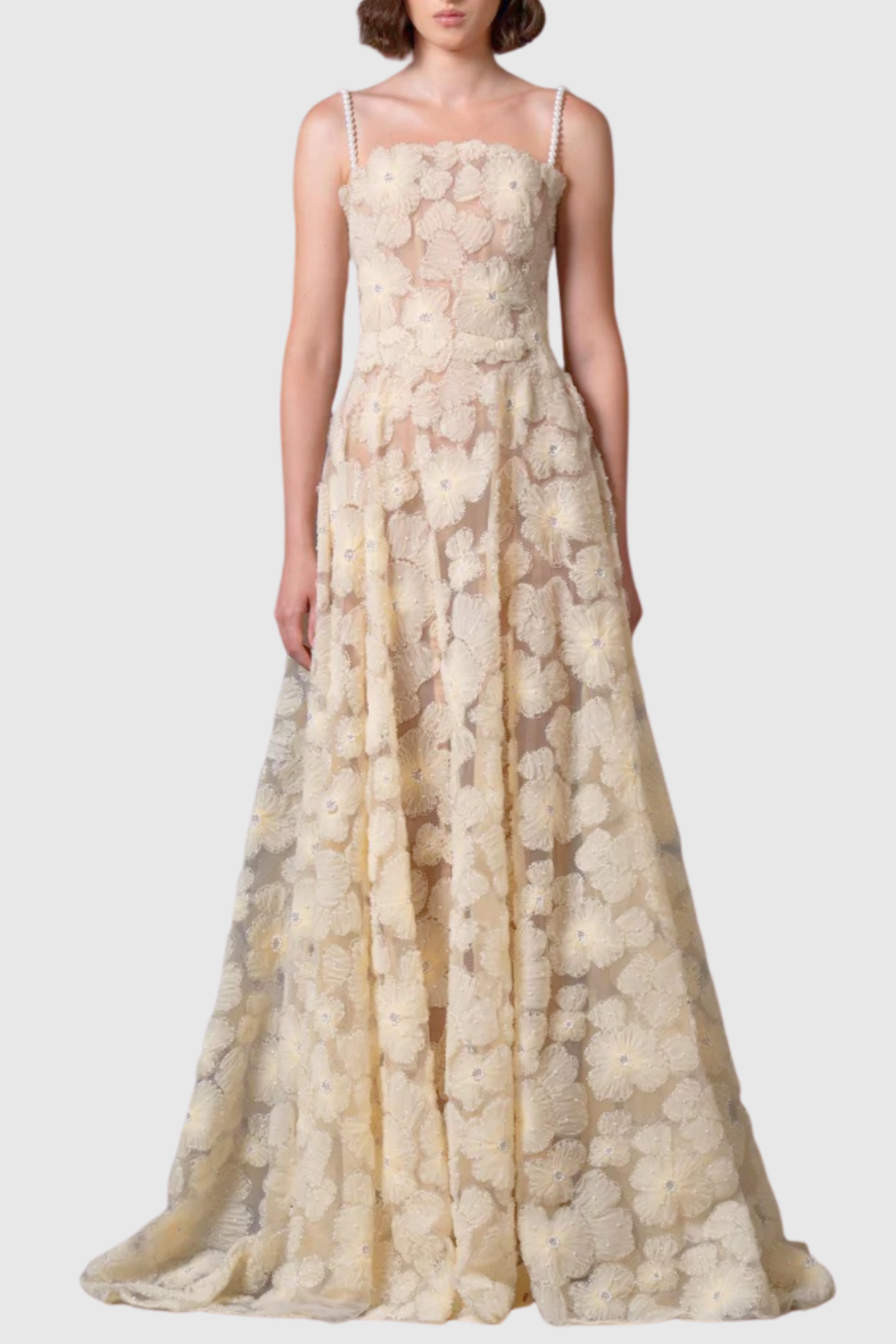 Twila Floral Embroidered Pearl Strap Maxi Dress