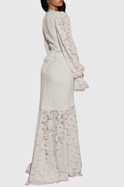 Umeko Lace Blouse & Maxi Skirt Set - White