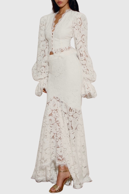 Umeko Lace Blouse & Maxi Skirt Set - White