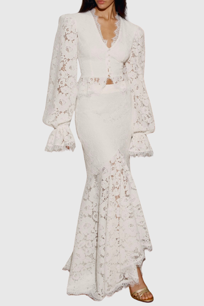 Umeko Lace Blouse & Maxi Skirt Set - White