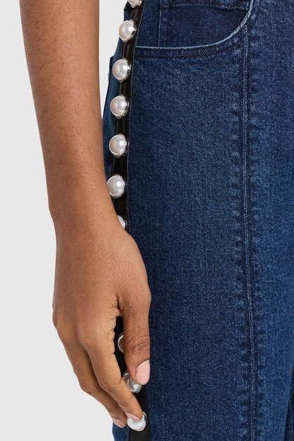 Uonata Pearl Trim Embellished Denim Blazer & Pants Set