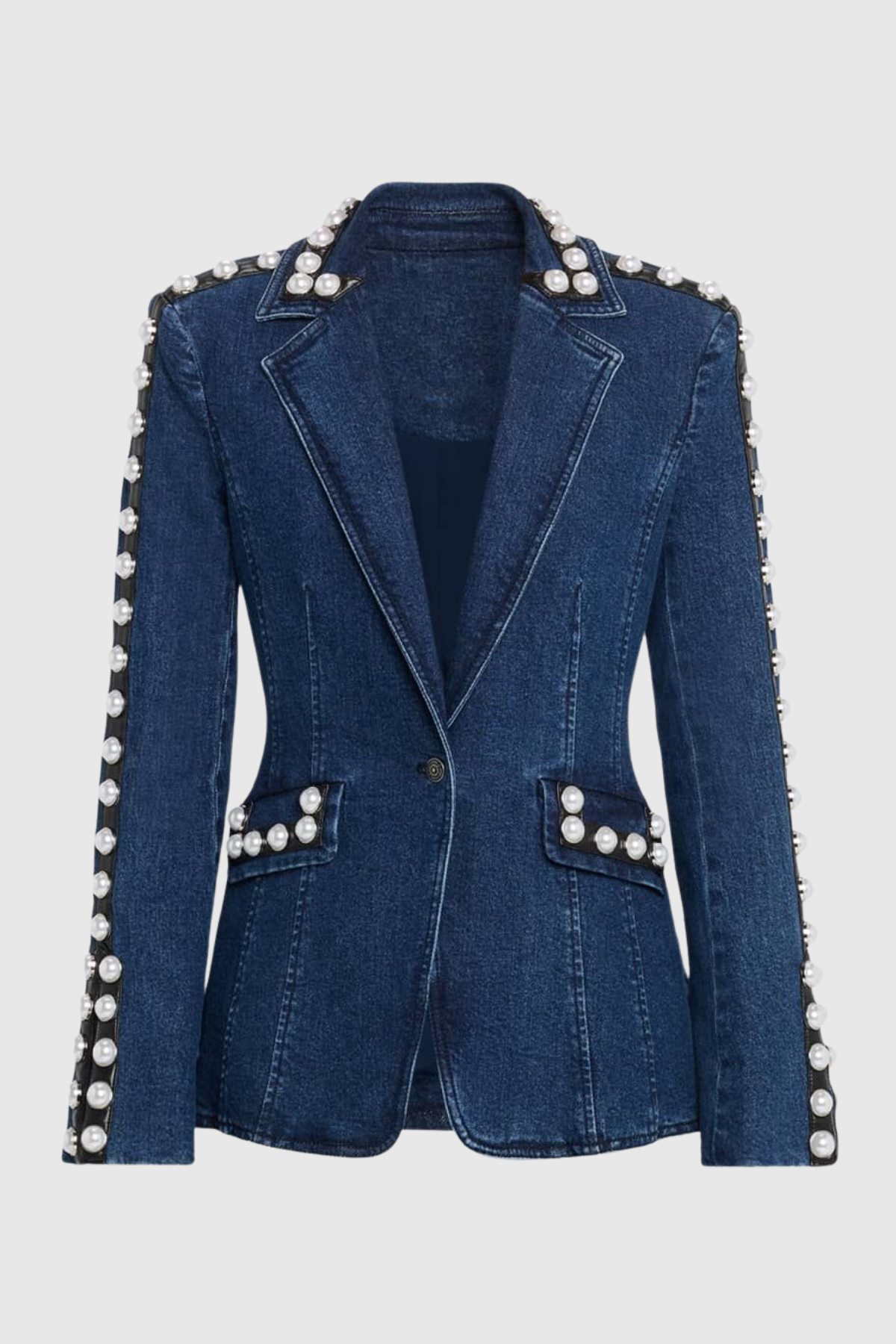 Uonata Pearl Trim Embellished Denim Blazer & Pants Set