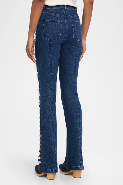 Uonata Pearl Trim Embellished Denim Blazer & Pants Set