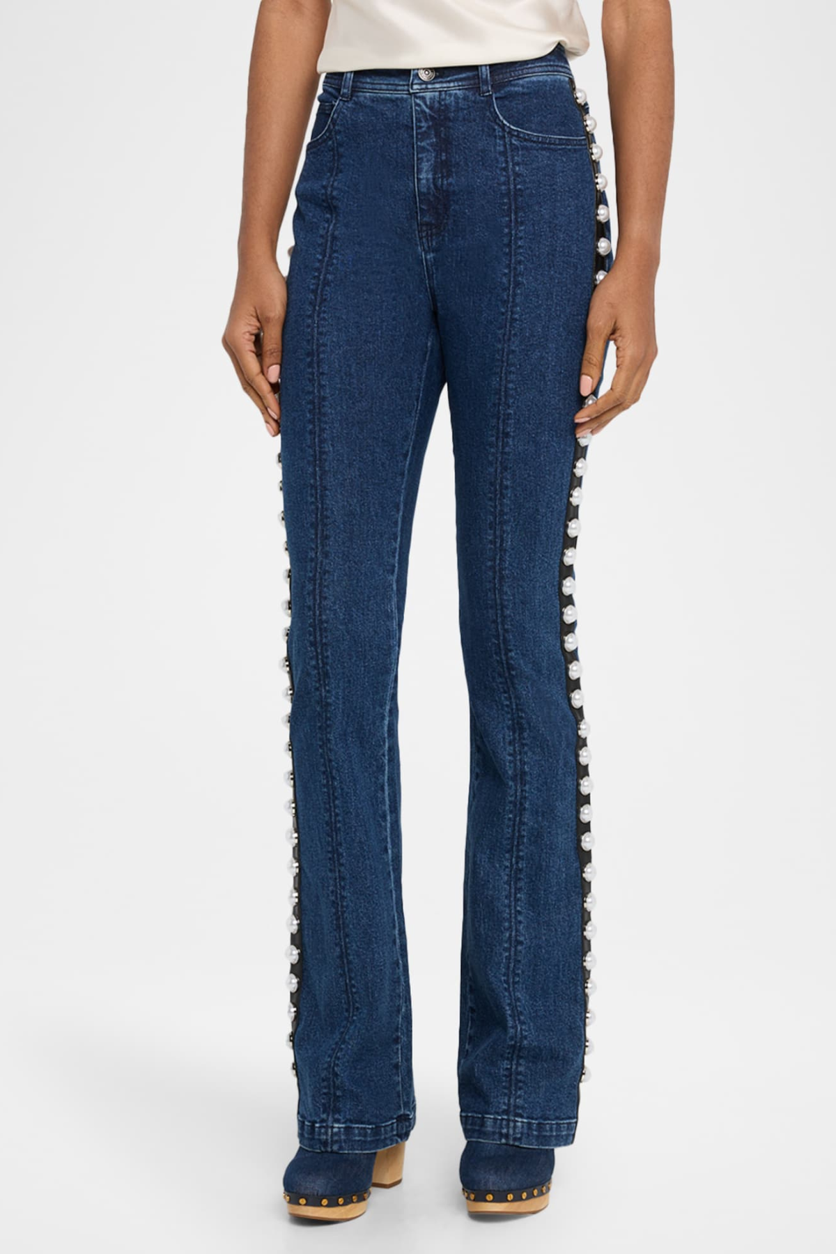 Uonata Pearl Trim Embellished Denim Blazer & Pants Set