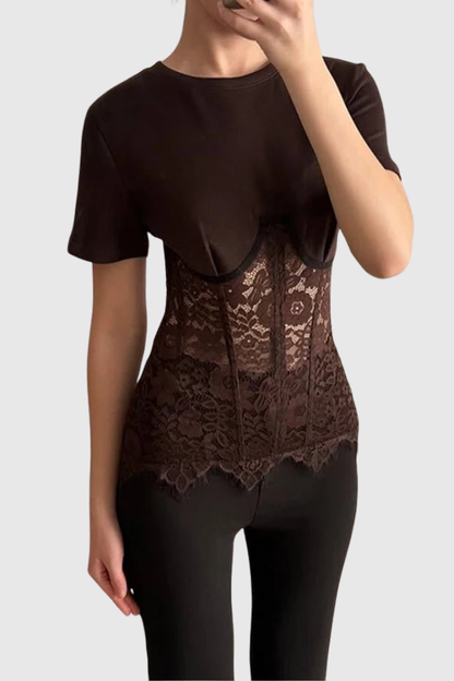 Urvasa Lace Corset T-shirt - Black