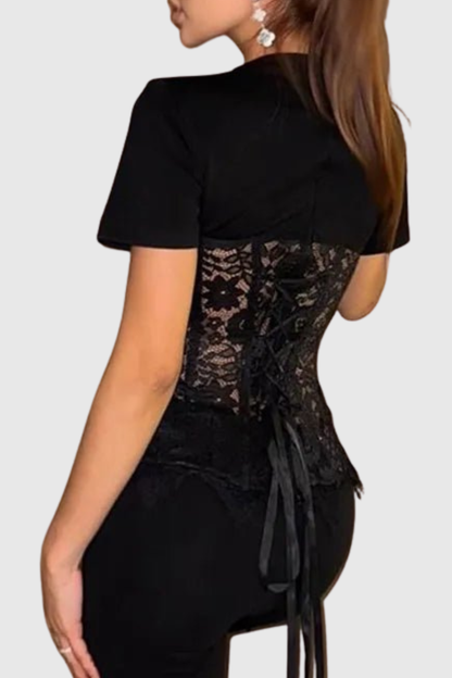Urvasa Lace Corset T-shirt - Black