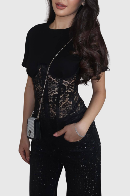 Urvasa Lace Corset T-shirt - Black