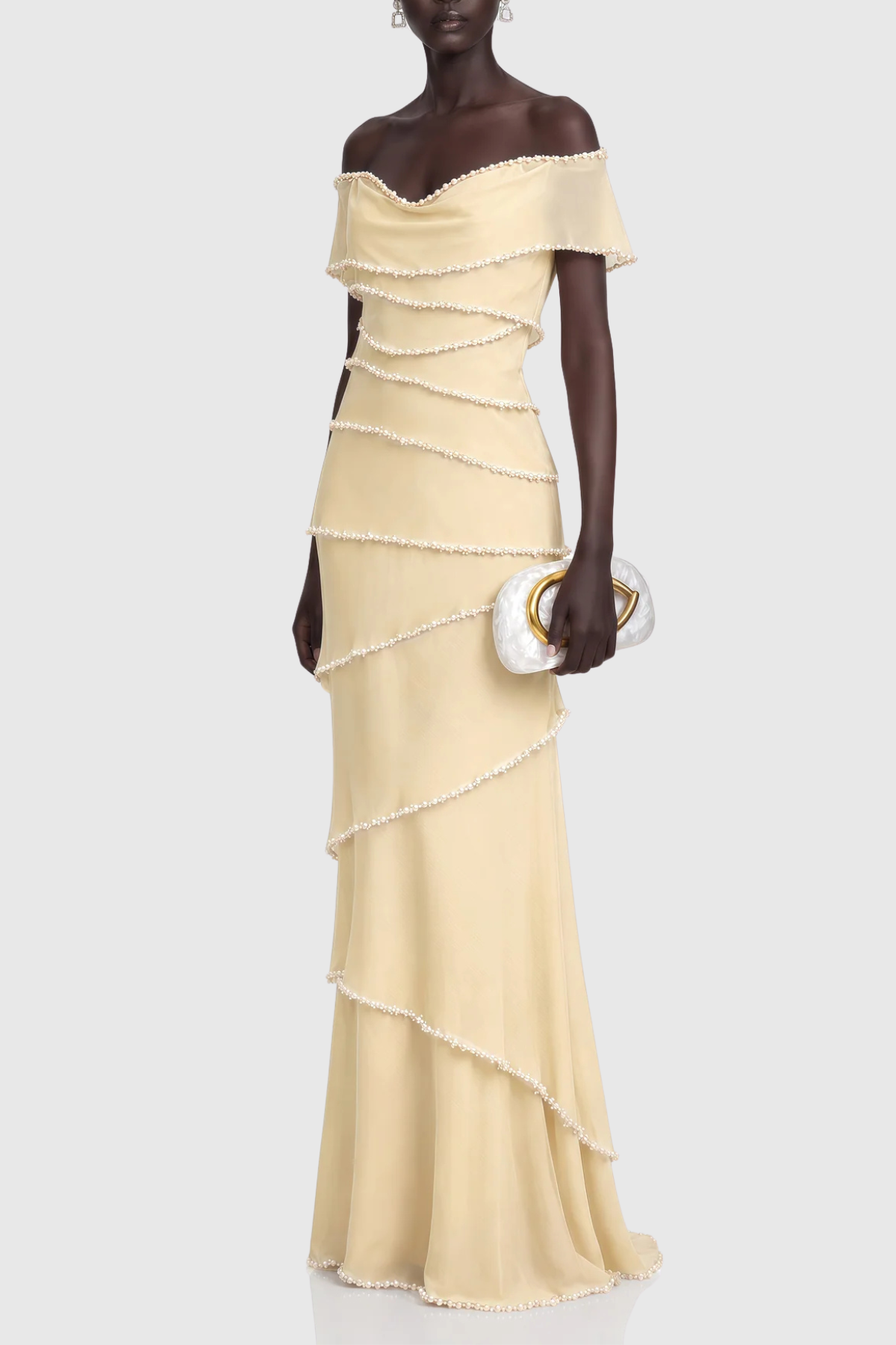 Vabsa Asymmetric Pearl Tiered Maxi Dress