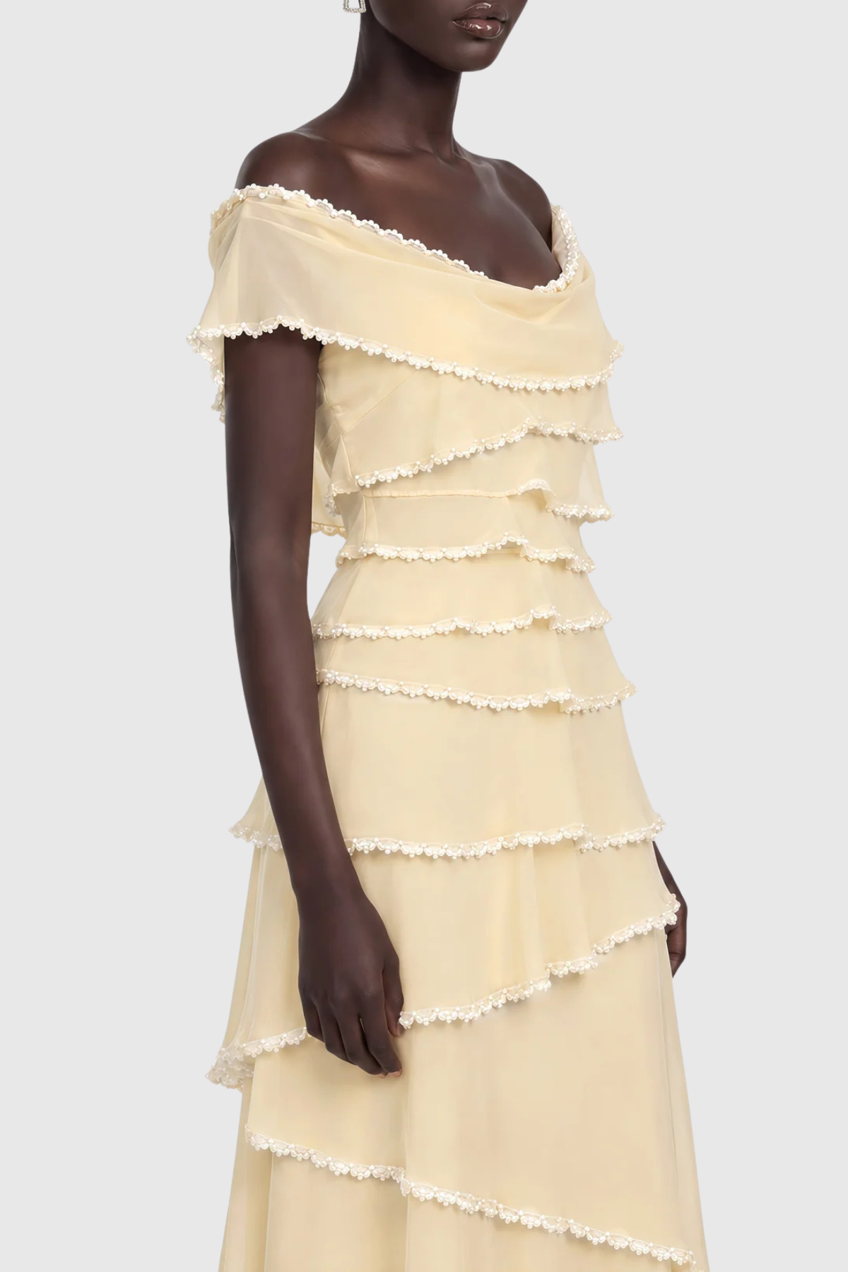 Vabsa Asymmetric Pearl Tiered Maxi Dress