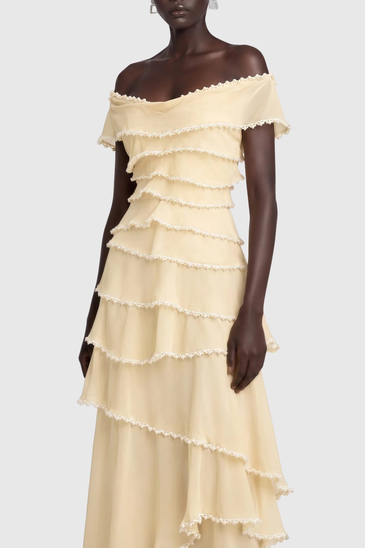 Vabsa Asymmetric Pearl Tiered Maxi Dress