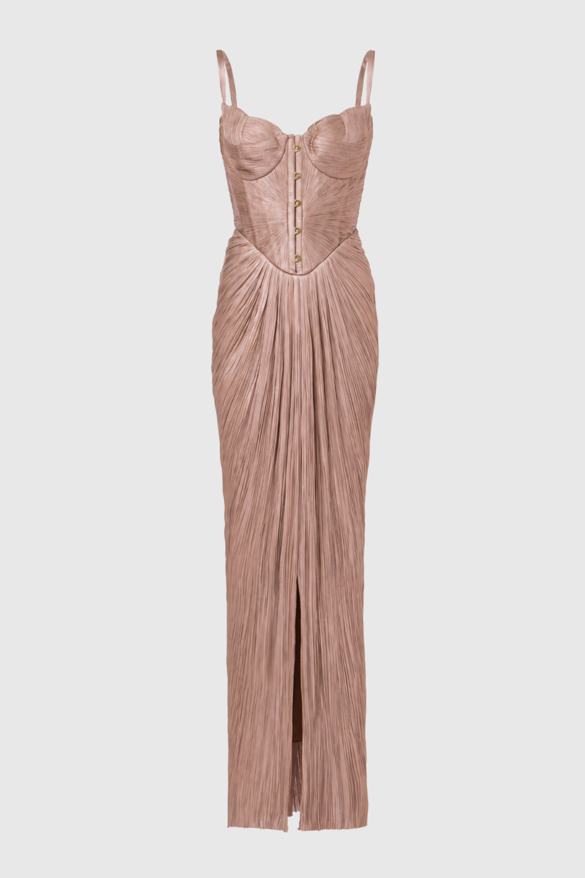 Vadence Metallic Pleated Corset Maxi Dress