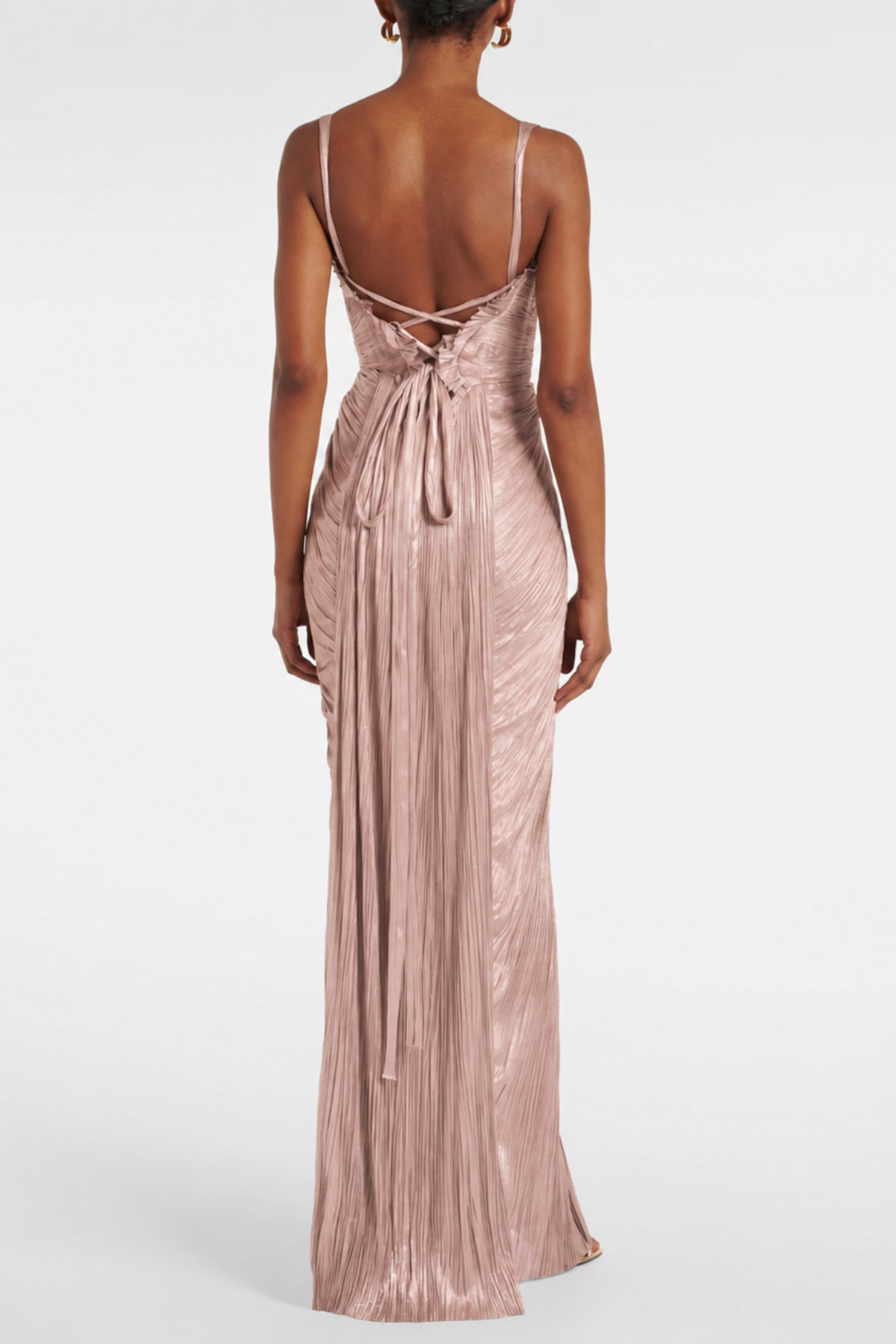 Vadence Metallic Pleated Corset Maxi Dress