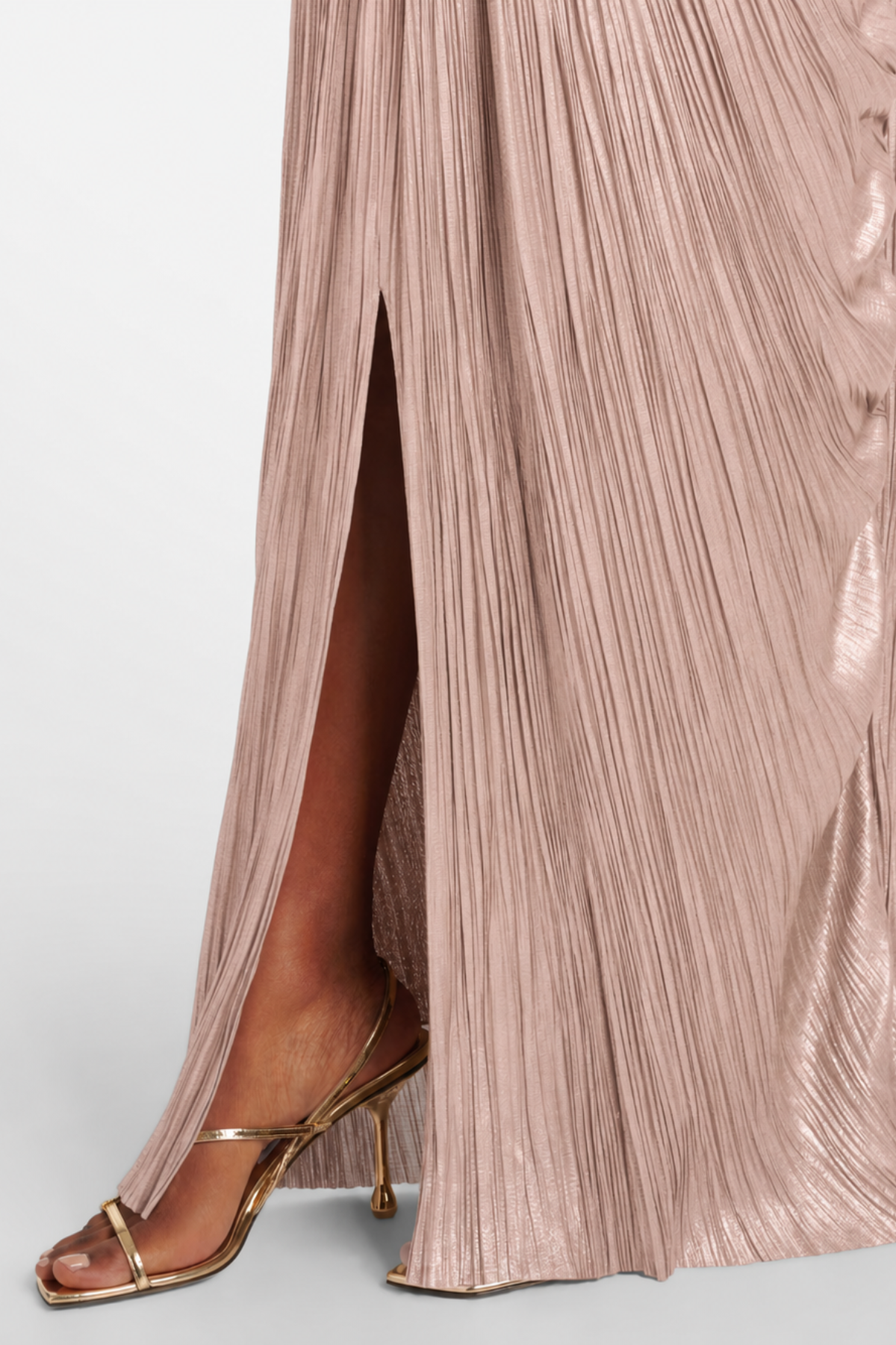 Vadence Metallic Pleated Corset Maxi Dress