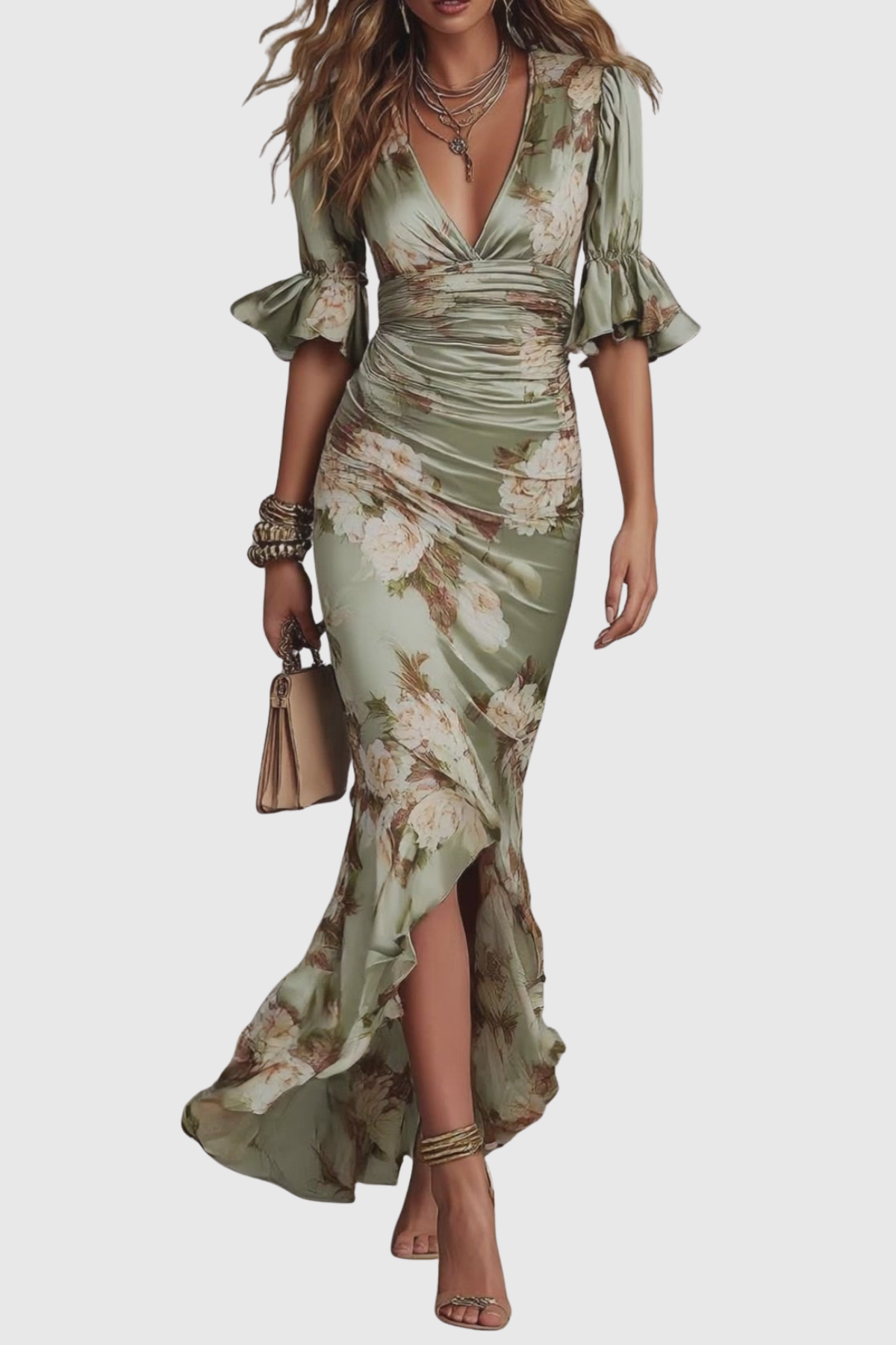 Valaz Floral Ruffle Midi Dress