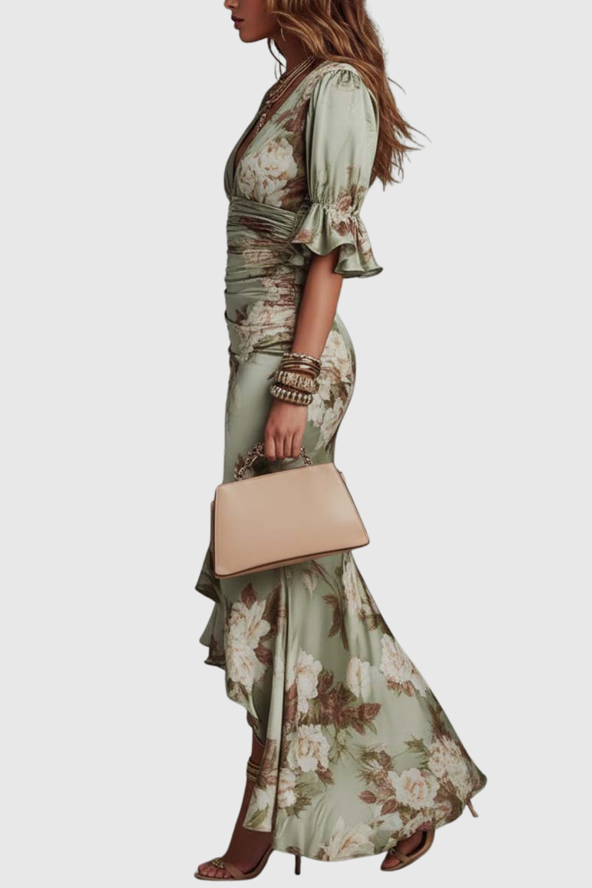 Valaz Floral Ruffle Midi Dress