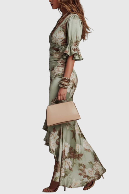 Valaz Floral Ruffle Midi Dress